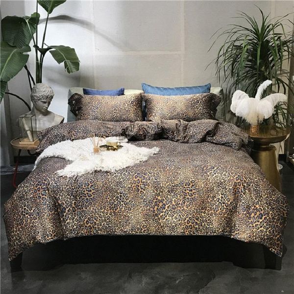 

bedding sets chausub leopard duvet cover set 4pcs satin egyptian cotton silky bed sheets pillowcase king  size