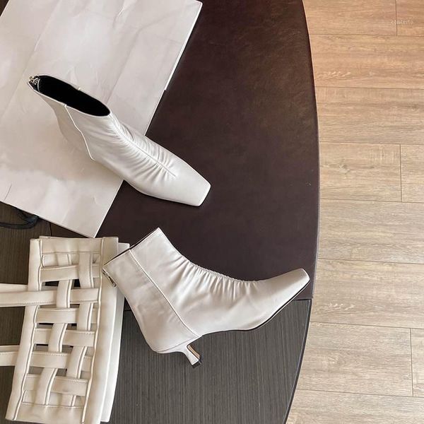 

ankle boots women's shoes genuine leather zipper nightclub pleated solid concise elegant women ankle boots1, Black