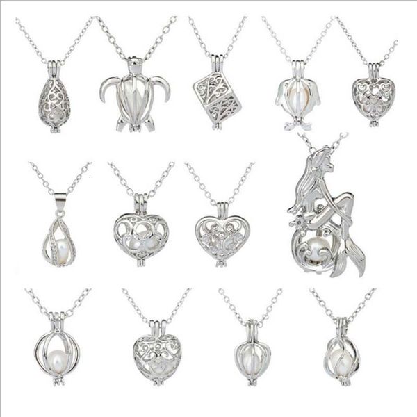 

cage with new love natural oyster pearl hollow locket charm pendant necklace wholesale