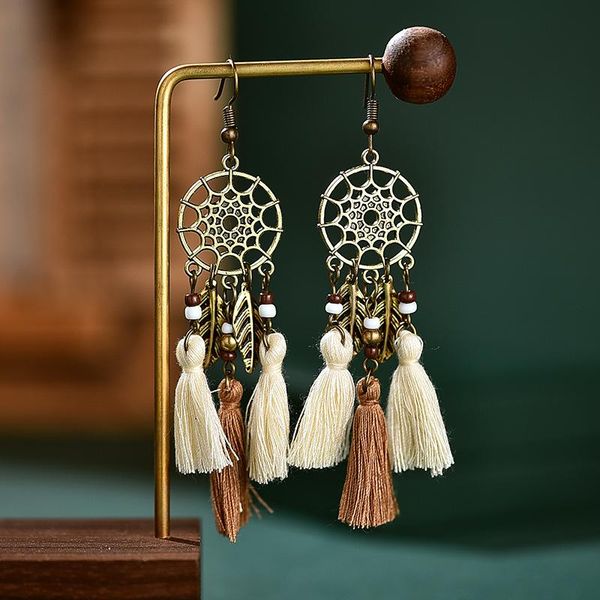 

dangle & chandelier summer dream catcher multicolor tassel earrings women inlay leaf metal jewelry accessories pendientes mujer, Silver