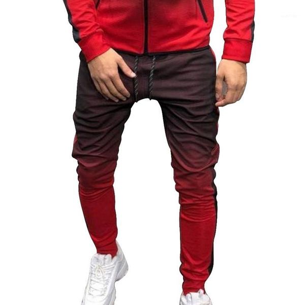 

men running pants gradient slim male 2020 new stitching elasticity pants man fitness joggers trousers gym sports casual1, Black