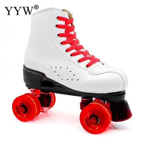 

artificial leather roller skates double line skates women men two line skate shoes patines with white pu 4 wheels patins