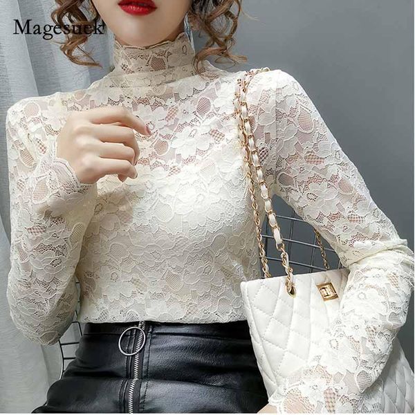 

2020 autumn female hollow out woman's shirts 5 colors fashion korean style woman's blouses long sleeve slim lace 10812, White