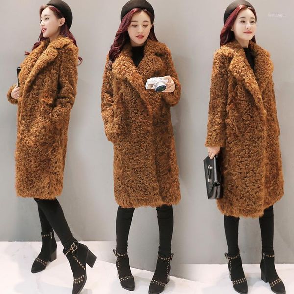 

new style korean hairy fashion lapel show thin and thick cotton clothes long sleeve fur coat1, Black