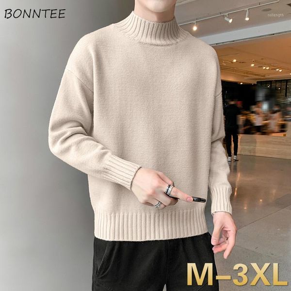 

pullovers men plus-size 3xl well-fitting solid simple semi-high collar knitted sweaters male all-match leisure korean-style chic1, White;black