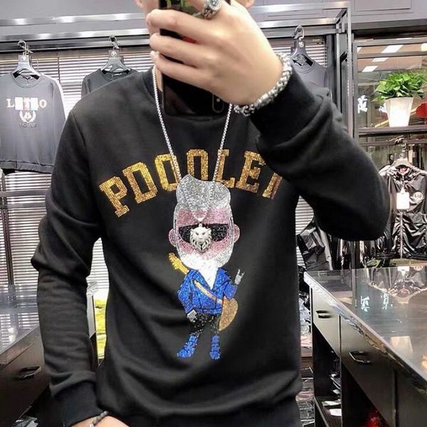 

men hoodies sweatshirt sequins t shirt with the diamonds design jumper casual hip hop tee clothing wear pullover tunic reflection, White