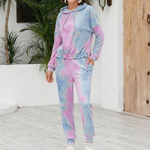 

gym clothing tie-dye print tracksuit joggers women summer full length casual streetwear sweatpants and hoodie seatsuit sports set #451, White;black