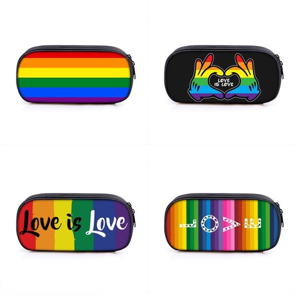 

rainbow pencil case square waterproof storage bags zipper student pen bag curtain monolayer multi colour love heart shaped 11rf l2