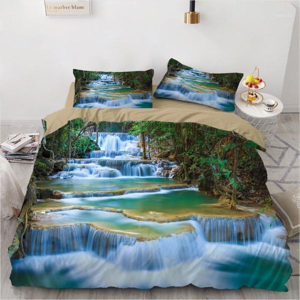 

2/3 pieces natural scenery pattern bedding set 3d print waterfall duvet cover twin  king size bed cover set (no sheets)1