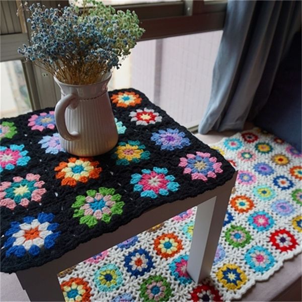 15in Handmade Afegão Crochet Cobertor Tablecloths Granny Quadrado Lance Assento Assento Casa Decoração Coaster Mat Pad 40x40cm 201222