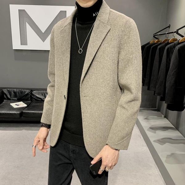

han edition cultivate morality men 90% wool manual double-sided cashmere jacket leisure suit double-sided trench coat, Black