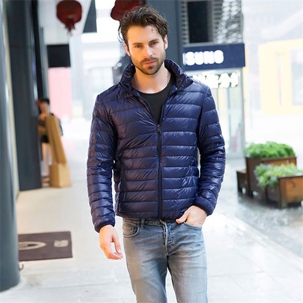 

2019 new mens ultralight jacket casual autumn winter white duck down windbreaker overcoat warm parka male coat fashion outerwear q1217, Black