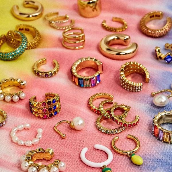 

new fashion crystal metal ear cuff set for women boho trendy stackable cuff statement rhinestone clip earrings earcuffs qylqra, Silver