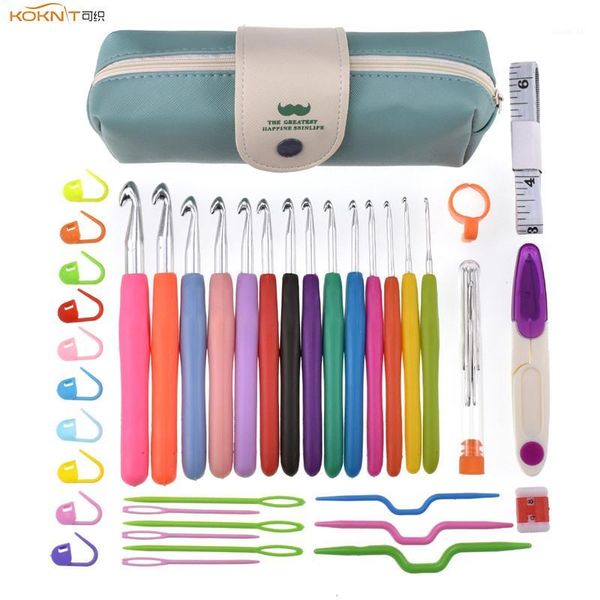 

46pcs 8/9/10mm koknit pack crochet hooks set big size soft handle crochet needles yarn weave knitting needles set with bag1