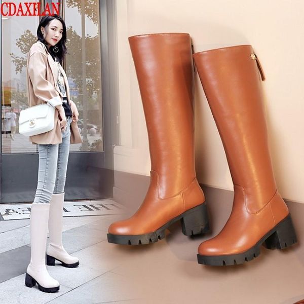 

cdaxilan new women's boots soft pu leather square heels round toe back zipper knee-high boots riding-equsetrain winte1, Black