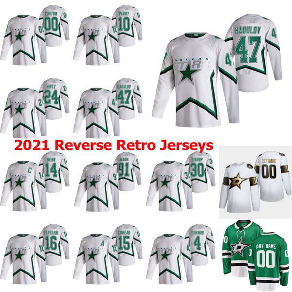 

dallas stars 2021 reverse retro hockey jerseys jake oettinger jersey roope hintz jamie benn alexander radulov tyler seguin custom stitched, Black;red