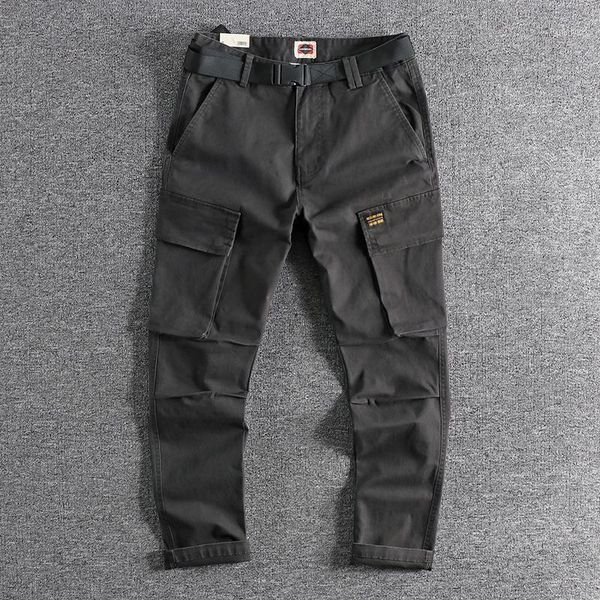 

2020 autumn new three-dimensional slim small straight tube japanese overalls buckle belt versatile simple casual pants man 05431, Black