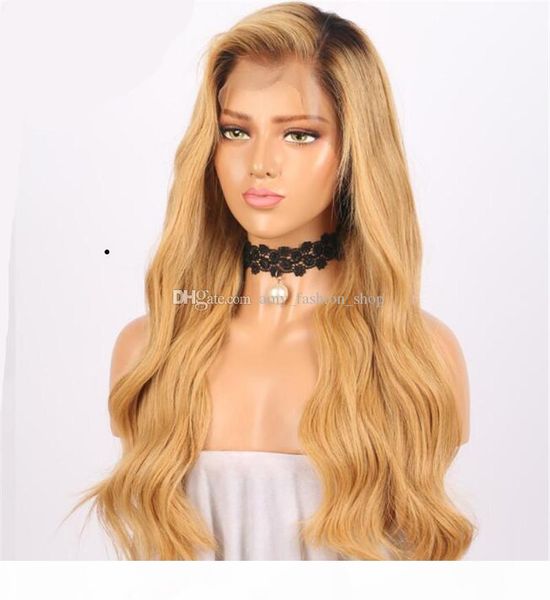 

ombre brown wig 1b 27 glueless full lace human hair wigs for black women brazilian body wave lace front wig with baby hair, Black;brown