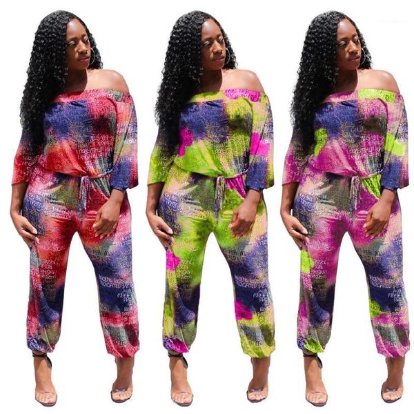 

women's jumpsuits & rompers 2021 autumn winter women jumpsuit slash neck full sleeve sashes club party romper playsuit overalls tie-dye, Black;white