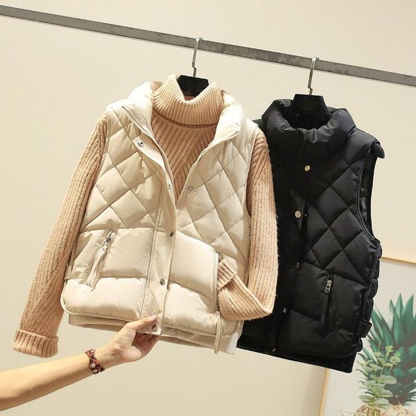 

cotton down vest women 2021 winter loose waistcoat vest jacket cotton padded jacket sleeveless female winter waistcoat, Black;white