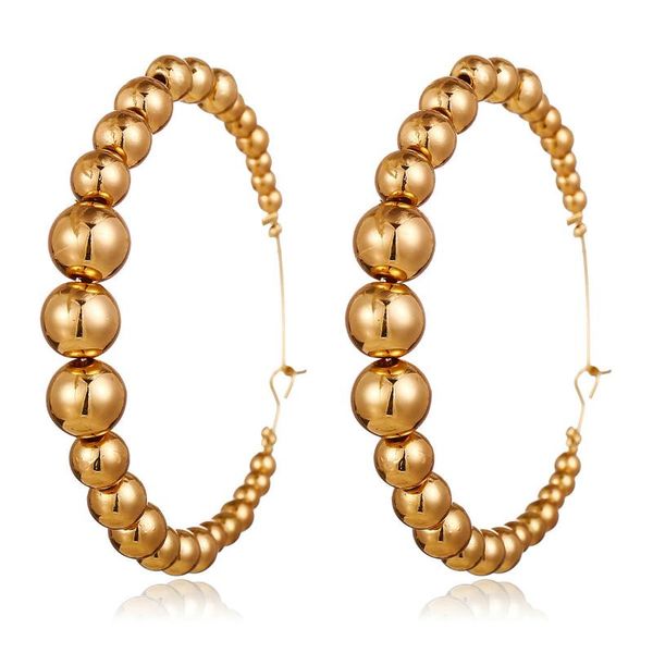 

hoop & huggie vintage earrings letter open ear hoops exaggerated big round circle small beads female accessories, Golden;silver