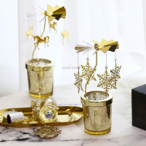 

european merry-go-round rotation candle holder minimalist modern candle light dinner props christmas decorations for home1