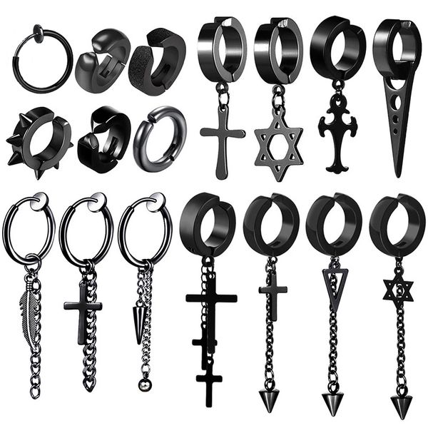 

new popular 1 piece stainless steel painless ear clip earrings for men/women punk black non piercing fake earrings jewelry gifts, Golden