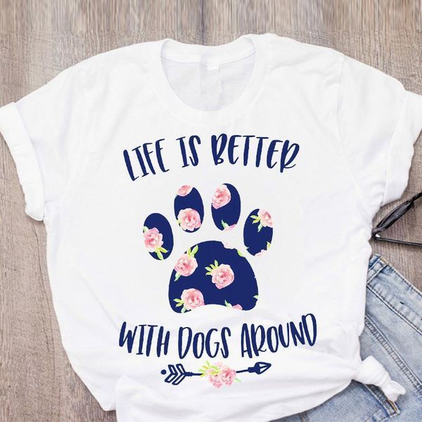 

women dog mom letters pet flower short sleeve fashion printed summer lady womens clothing t-shirt shirt tees female t shirt, White