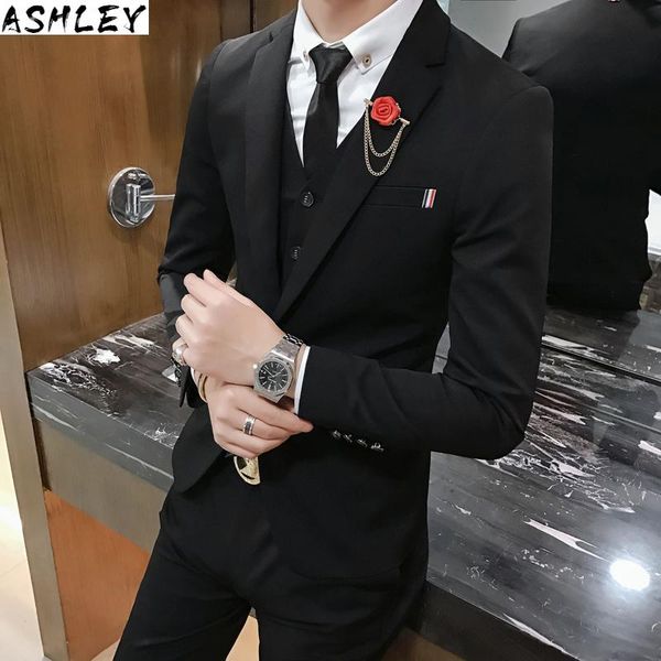 

suit of a men's three-piece with a south korean version of the autumn lounge the groom's gown. free, White;black