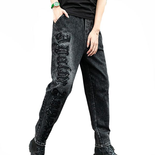 

new fashions winter thicken jeans vintage women printed elastic denim women's harem pants spodnie damskie au68, Blue