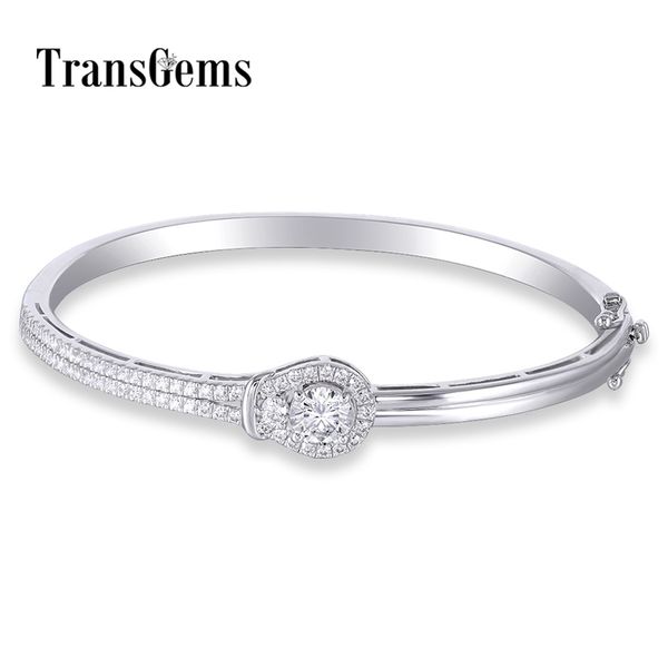 

transgems sterling solid 925 silver 1ct 6.5mm f color moissanite stone bangle bracelet moissanite jewelry for women gifts y200620, Black