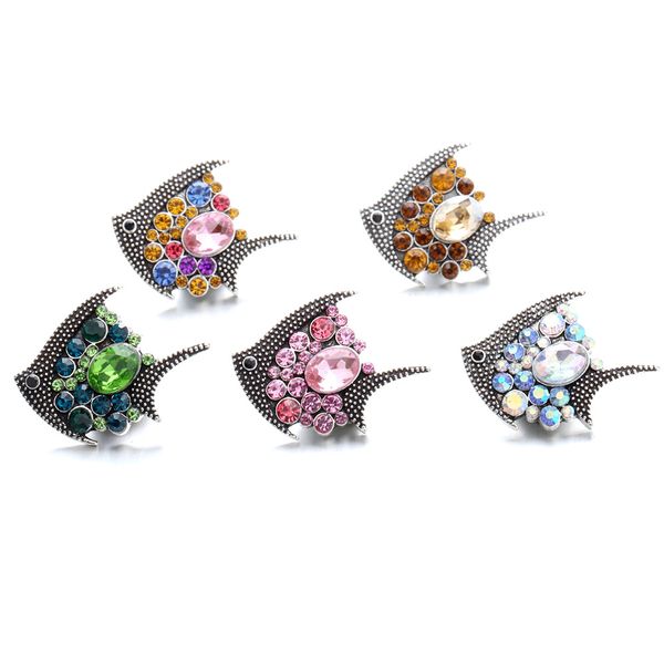 

snap button jewelry components colorful rhinestone fish 18mm metal snaps buttons fit bracelet bangle noosa ze0028, Blue;slivery