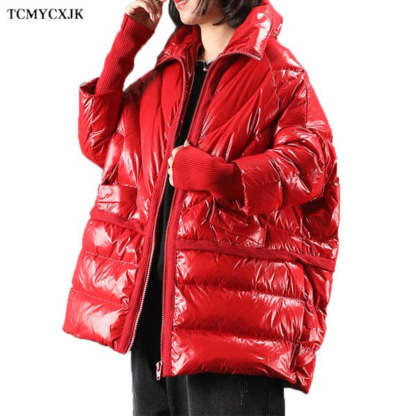 

autumn winter women's loose bright color 90% white duck coat 2020 new style stand-up collar thick casual down parka jacket, Black