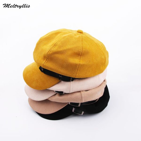 

stingy brim hats [meltryllis] linen octagonal sboy cap solid color for men women spring and autumn fashion hat casual beret painter, Blue;gray