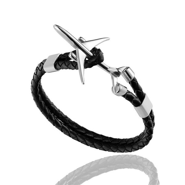 

mkendn titanium stainless steel airplane anchor bracelets men multilayer braid genuine leather bracelet women friendship gifts wmtqcq