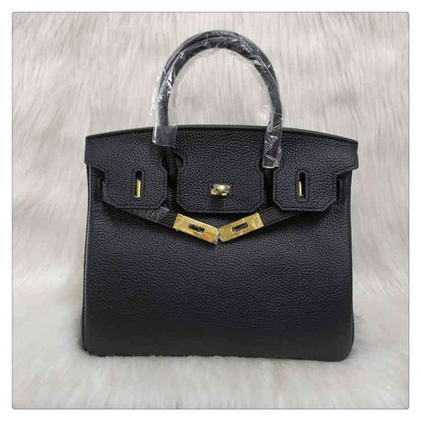 

handbag tote bags birkins designer bag 2023 new baotou cowhide litchi pattern portable one shoulder leather buckle wedding bride lzna