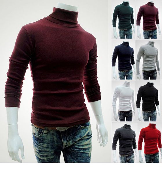 

spring autumn mens designer tshirt long sleeve high neck slim tees solid color casual male clothes, White;black