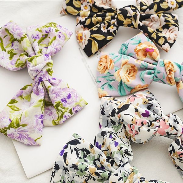 

two-layers bow hairpins floral printed oversized bowknot hair clip pastoral retro style hairpins women girl hair accessories, Golden;silver