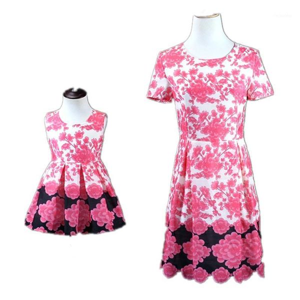 

family matching outfits mother daughter runway dress mom girls flower vest dresses 2021 summer mommy girl match twinning party look outfits1, Blue