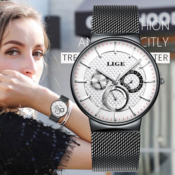 

lige new white women bracelet watches waterproof ladies watch stainless steel casual dress woman quartz watch women reloj mujer j1205, Slivery;brown