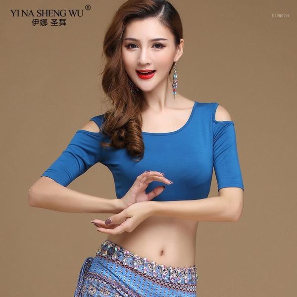 

women belly dance clothes off-shoulder upper modal bodysuit round neck girls bellydance class wear new1, Black;red