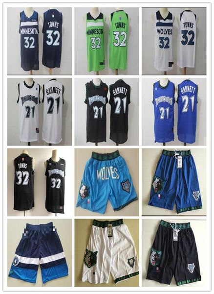 

mens minnesota timberwolves 32 karl-anthony towns 21 kevin garnett basketball shorts basketball jerseys, Black;red
