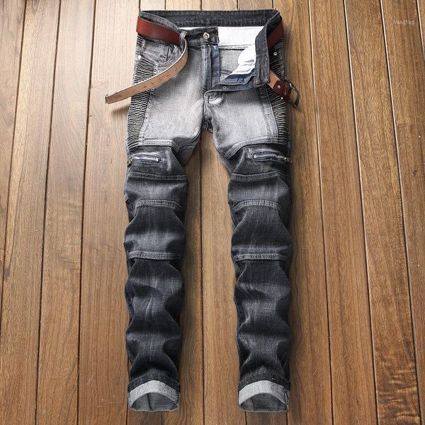 

autumn winter denim designer hole jeans for men hip hop punk streetwear patchwork regular plus size straight mid coshimunasi1, Blue