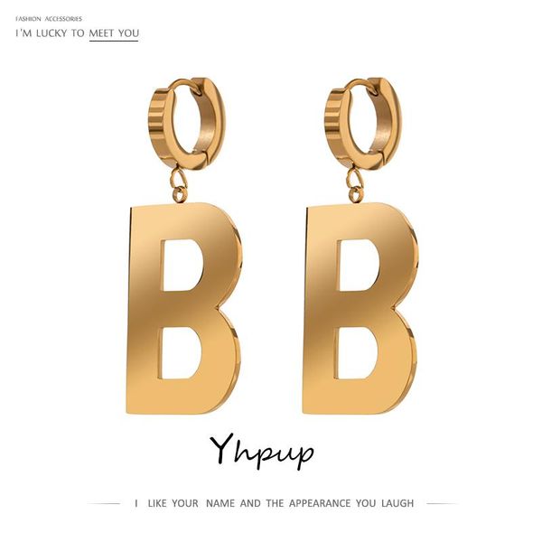 

yhpup brand letter b stainless steel dangle earrings statement gold metal 18 k geometric earrings anniversary jewelry bijoux, Silver