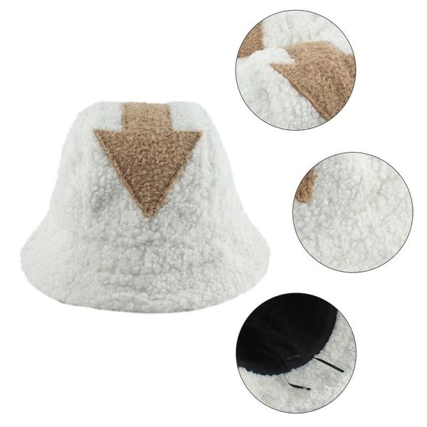 

women men winter thicken fuzzy plush warm bucket hat harajuku hip hop vintage arrow symbol patchwork outdoor panama fisherman, Blue;gray