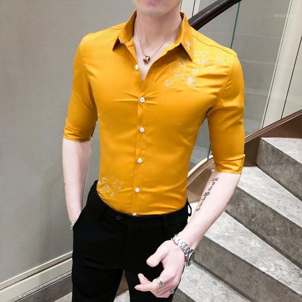 

men's casual shirts gzdeerax half sleeve shirt men embroidered solid color mens dress fashion slim fit 2xl 3xl1, White;black