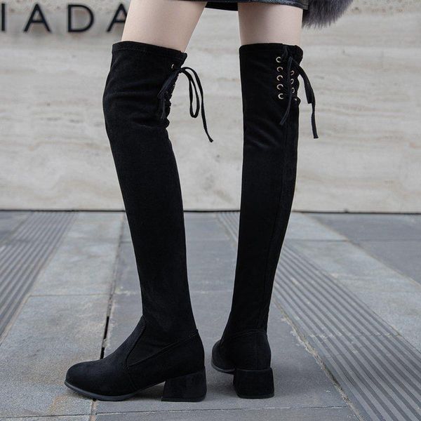 

ботинки обувь сексуальные бедро высокие каблуки высокие сексуальные круглые носки роскоши дизайнерские сапоги - женщины над колесом резина м, Black