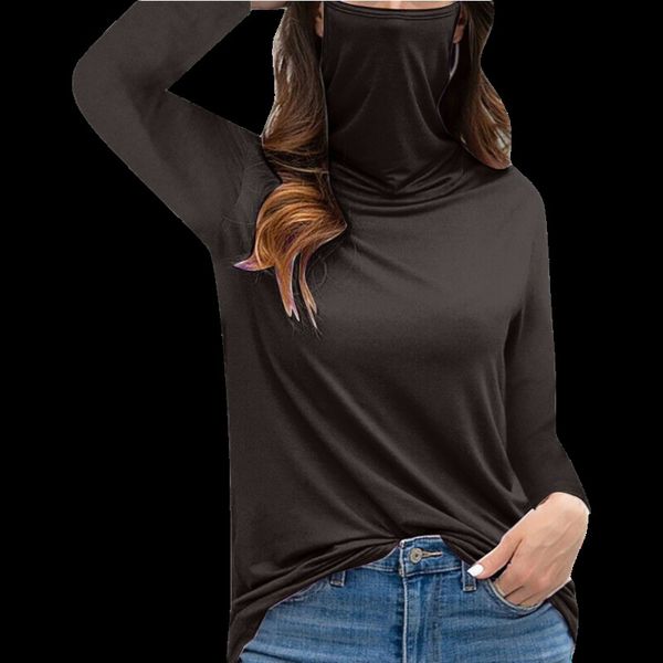 

mulheres moda solta orelha tipo de suspenso camiseta com mscara tnica gola alta soild manga longa tanque cas7, White