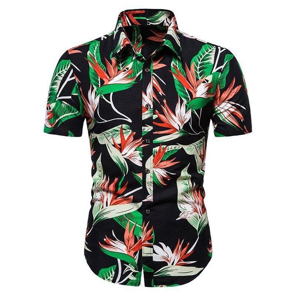 

aoliwen brand hawaiian shirts men's printed lapel shirts beach casual short-sleeved summer vacation fashion shirt sports, White;black