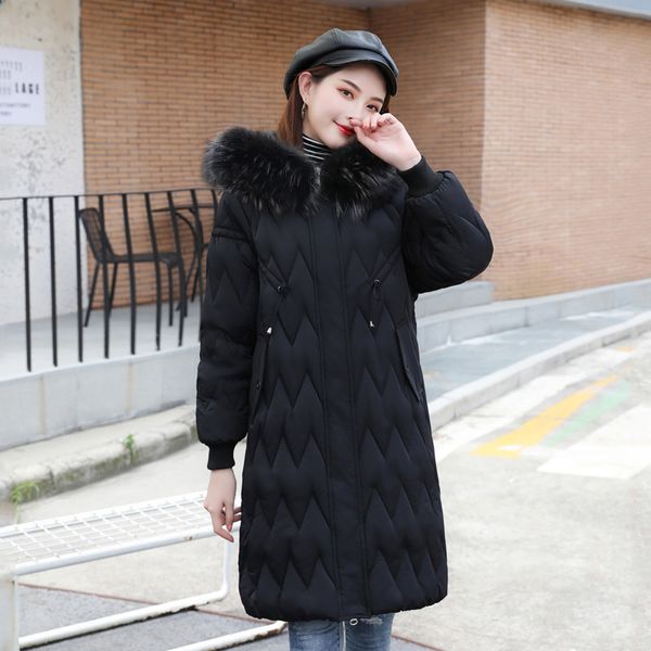 

2021 newwinter women's long jacket large 4xl female plus size hooded with fur collar cotton down jackets autumn coat vox8, Black